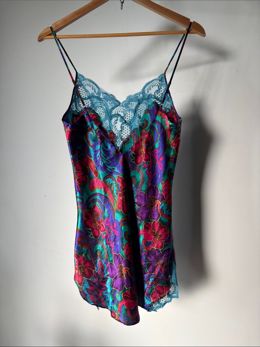 Vintage Teal Purple Floral Mini Slip - Picture 4 of 4